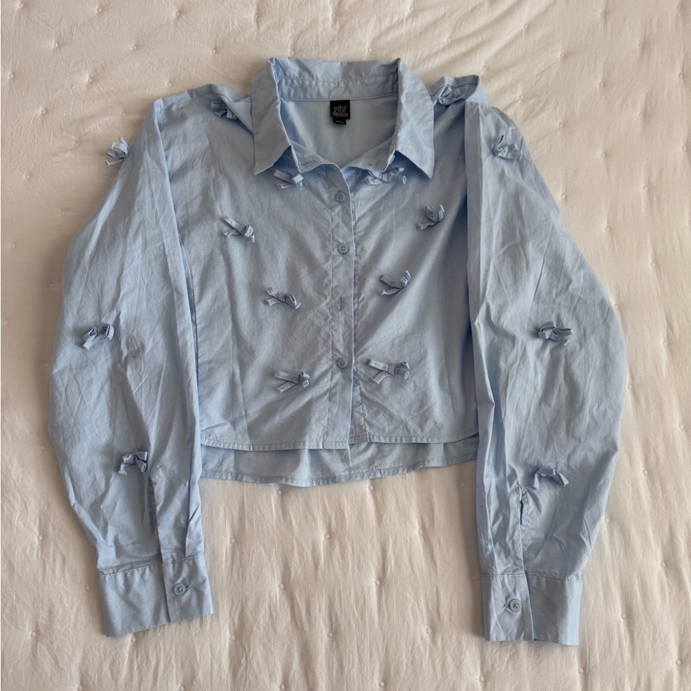 Wild Fable Light Blue Button-Down Shirt with Bow Accents